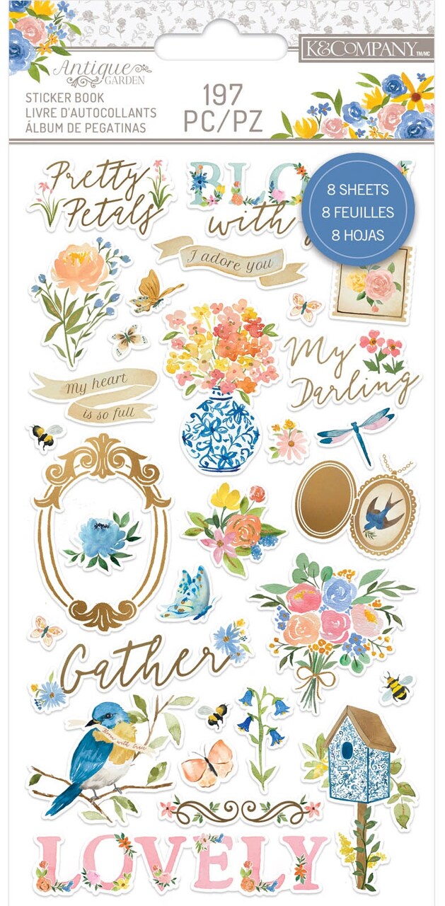 K&Company Antique Garden Sticker Book with Gold Foil Accents